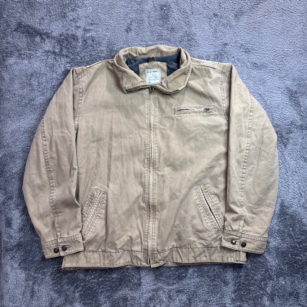 Old Navy Mens Canvas Workwear Jacket Tan Khaki Fleece Lined Full Zip XL